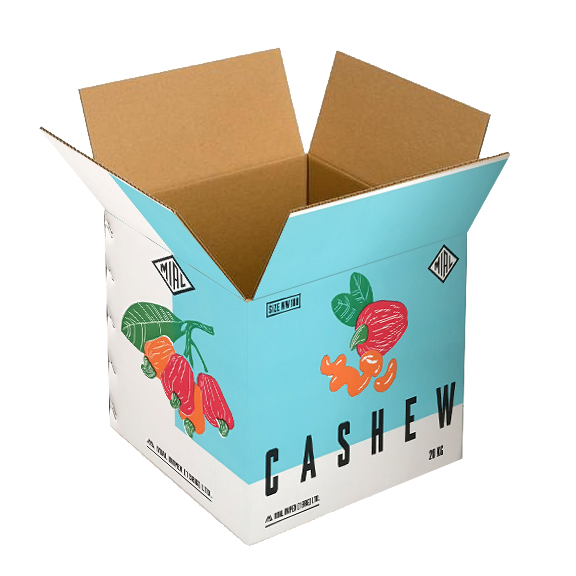 Open cardboard box with custom print